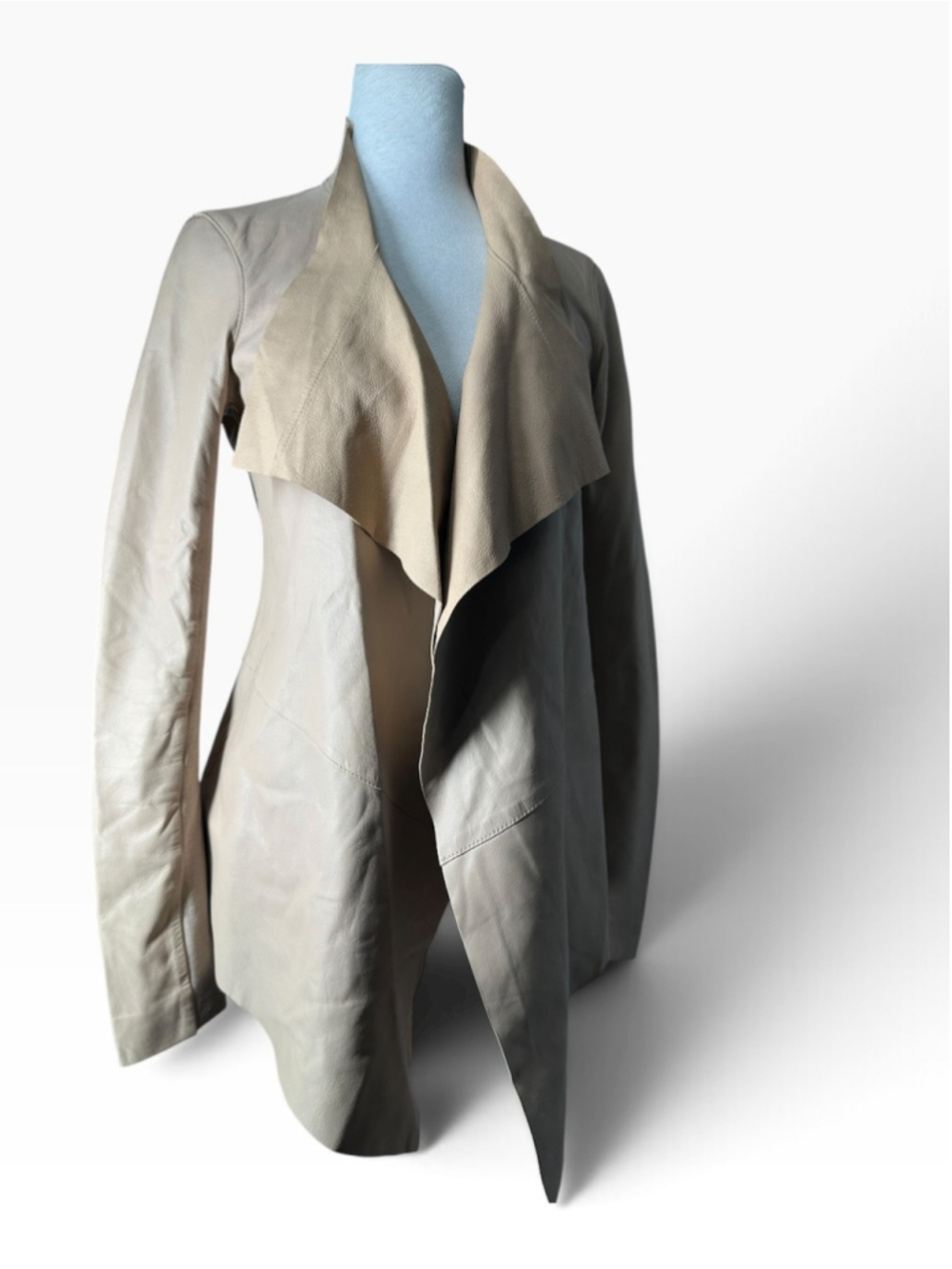 Mackage Leather Jacket lamb leather beige open front luxury minimalist sz xs